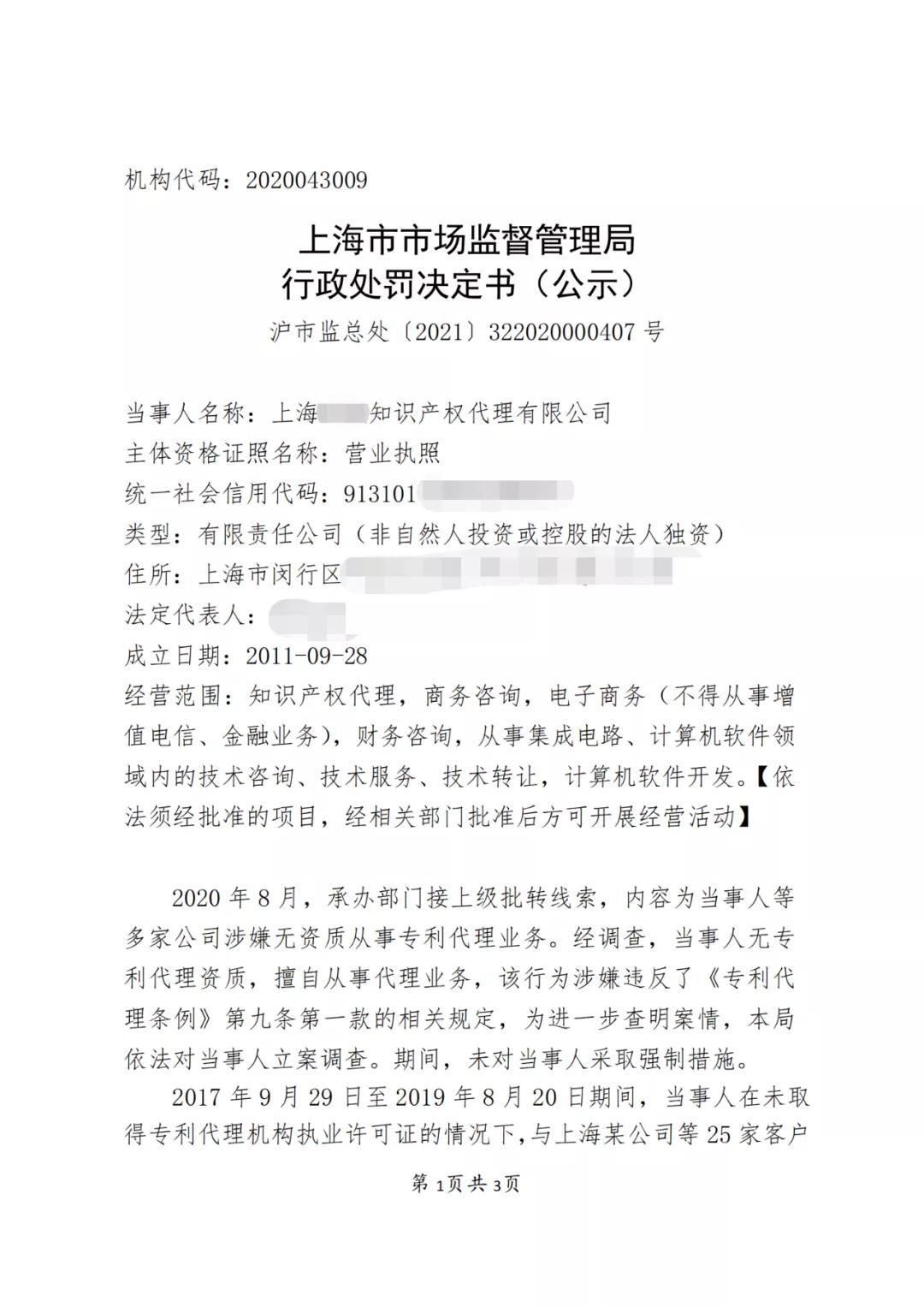 因擅自代理專利申請172件，這家代理機(jī)構(gòu)被罰款10萬6！