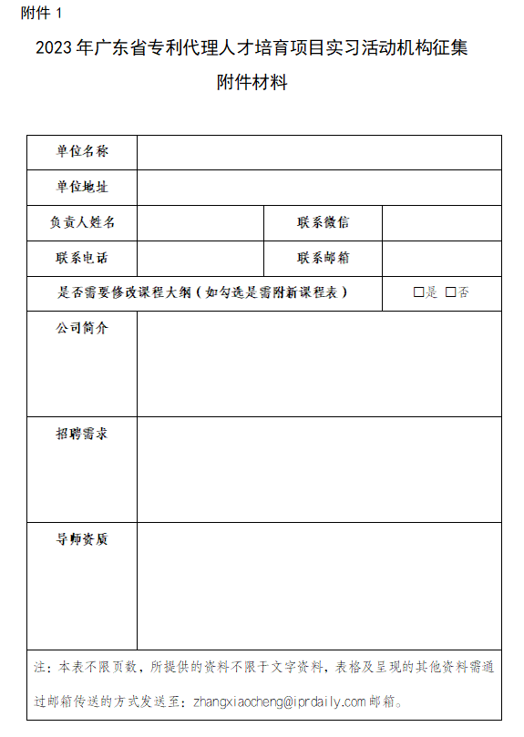 征集！2023年廣東省知識產(chǎn)權代理人才培育項目實習活動機構